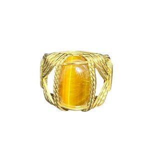 Vintage Gold Filled Wire Wrapped Tigers Eye Cabochon Men's Ring (R220-1)